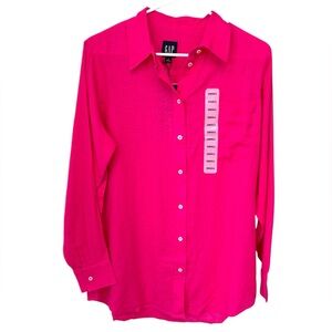 GAP Linen Blend Top Women’s Large Pink Button Up Coastal Capsule Wardrobe Preppy